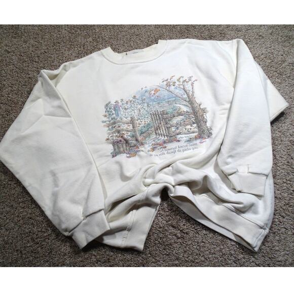 Vtg Northern Reflections Garden Gate Cottagecore Sweatshirt Cozy Aesthetic L/XL - Picture 1 of 9